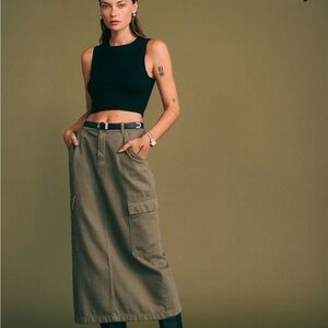 Reformation Green Pencil Midi Skirt with Cargo Slit